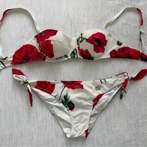 Authentic Dolce & Gabbana Floral Red and White Balconette Bikini Set
